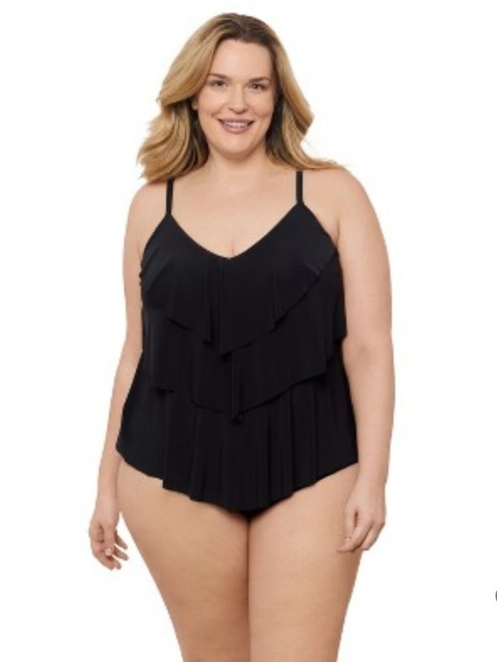 AQUA GREEN Triple Tier Tankini Top Black 18W